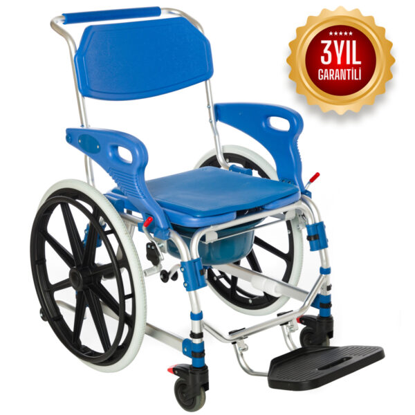 Romer R403 Mavi Buyuk Tekerlekli Banyo Tuvalet Sandalyesi